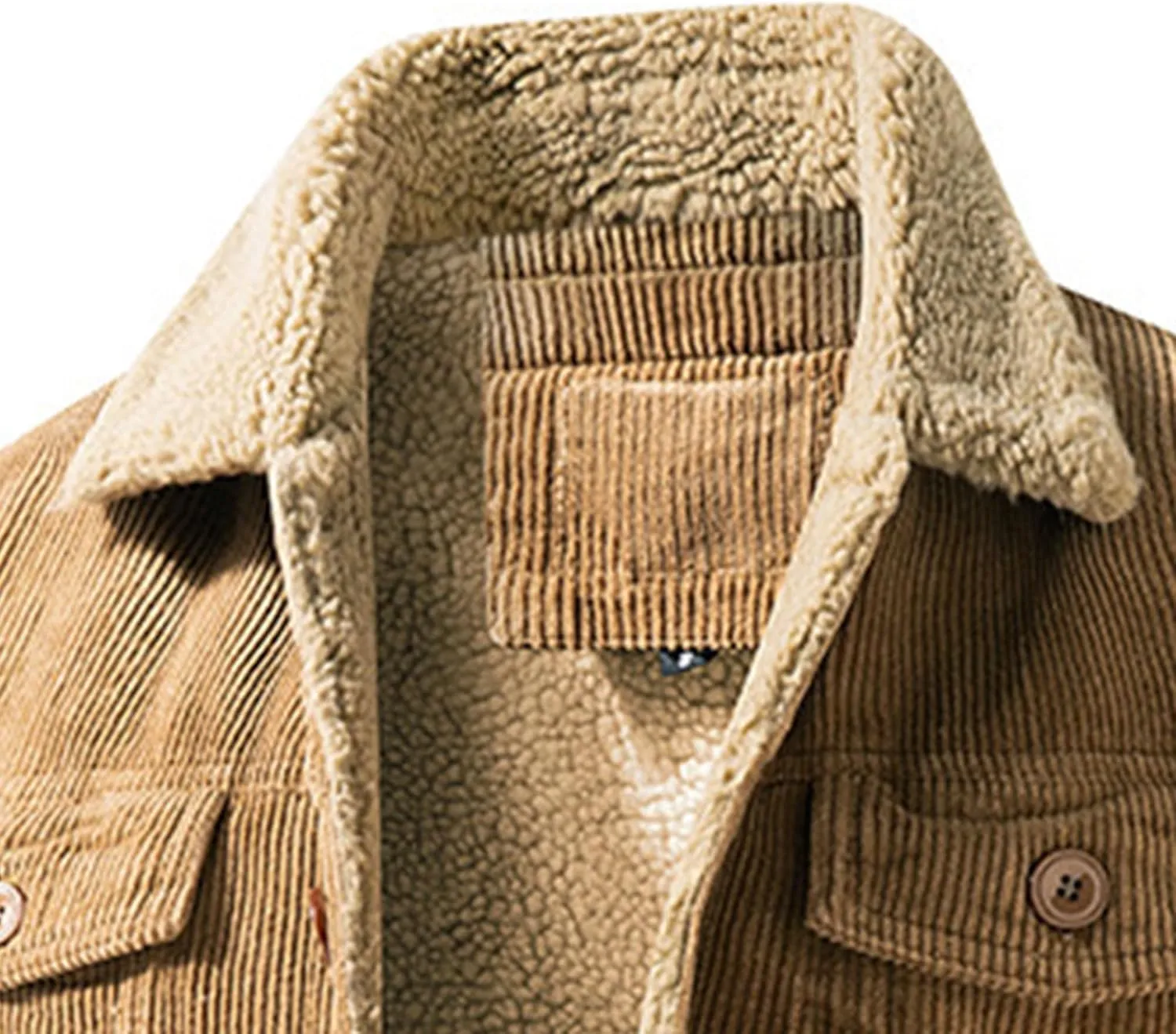 JEShifangjiusu Men'S Corduroy Sherpa Trucker Jacket Slim Fit Button Down Fall Winter Coat Lapel Thickened Coat Multi Pocket