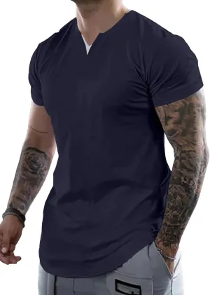 JMIERR Mens Muscle Slim T Shirts Summer V Neck Gym Shirt Casual Cotton Workout Athletic Longline Tees