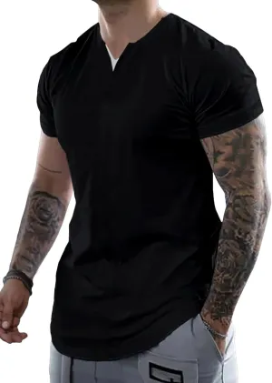 JMIERR Mens Muscle Slim T Shirts Summer V Neck Gym Shirt Casual Cotton Workout Athletic Longline Tees