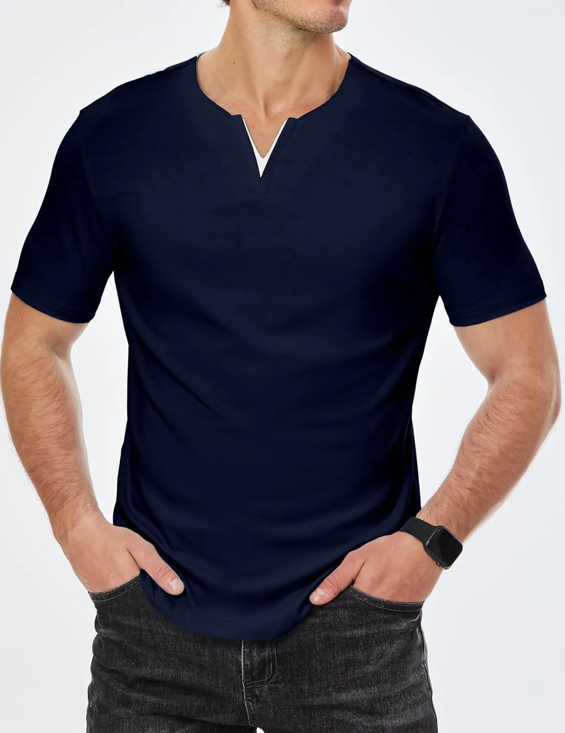 JMIERR Mens Muscle Slim T Shirts Summer V Neck Gym Shirt Casual Cotton Workout Athletic Longline Tees