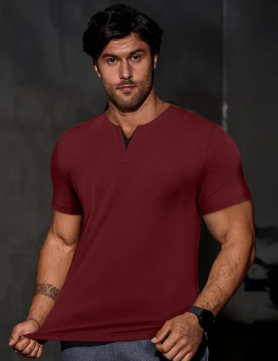 JMIERR Mens Muscle Slim T Shirts Summer V Neck Gym Shirt Casual Cotton Workout Athletic Longline Tees