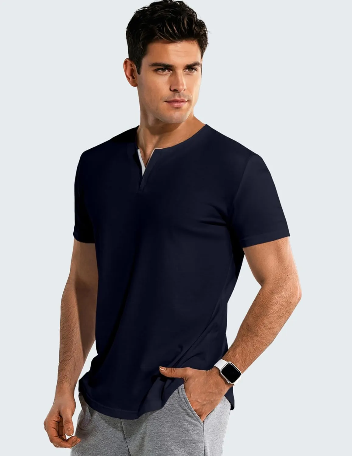 JMIERR Mens Muscle Slim T Shirts Summer V Neck Gym Shirt Casual Cotton Workout Athletic Longline Tees