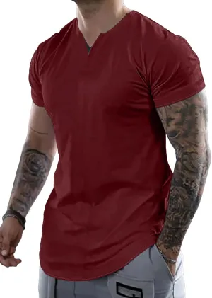 JMIERR Mens Muscle Slim T Shirts Summer V Neck Gym Shirt Casual Cotton Workout Athletic Longline Tees