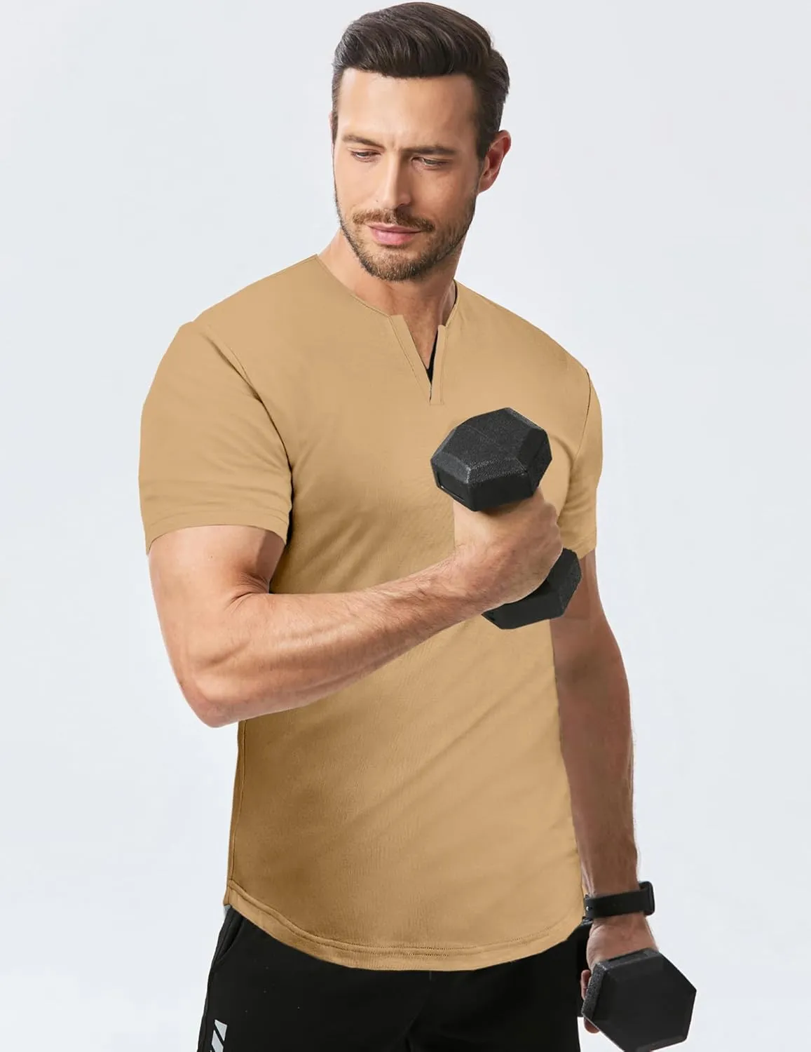 JMIERR Mens Muscle Slim T Shirts Summer V Neck Gym Shirt Casual Cotton Workout Athletic Longline Tees