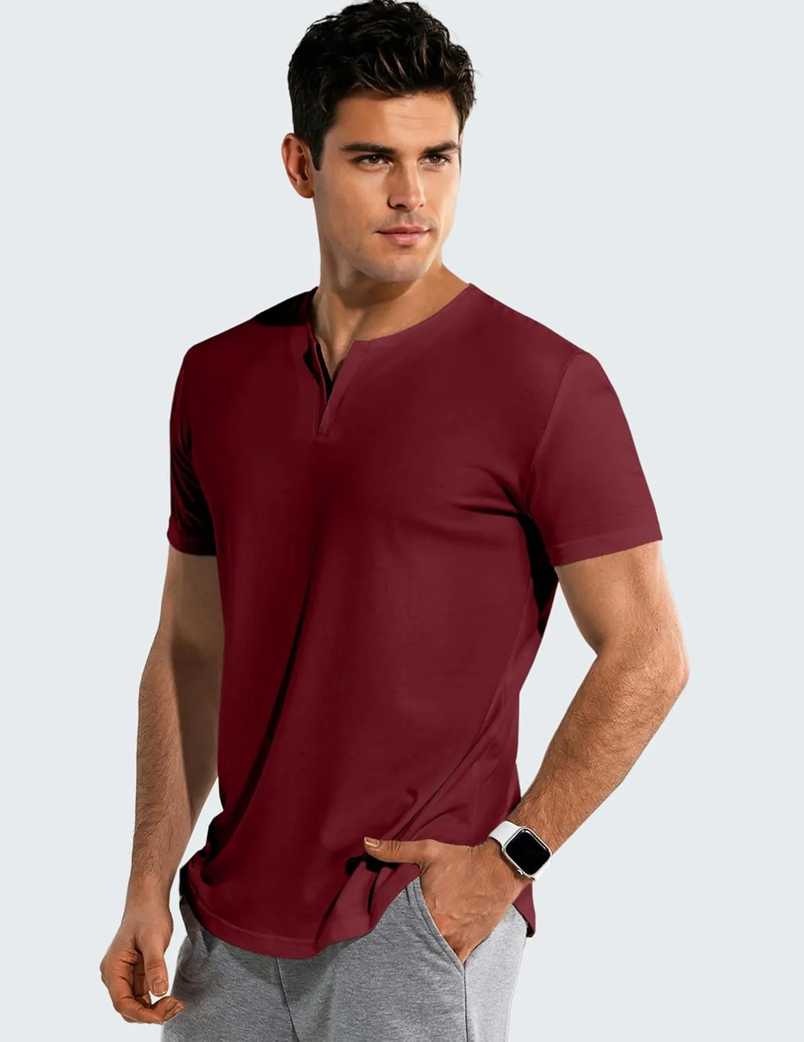 JMIERR Mens Muscle Slim T Shirts Summer V Neck Gym Shirt Casual Cotton Workout Athletic Longline Tees