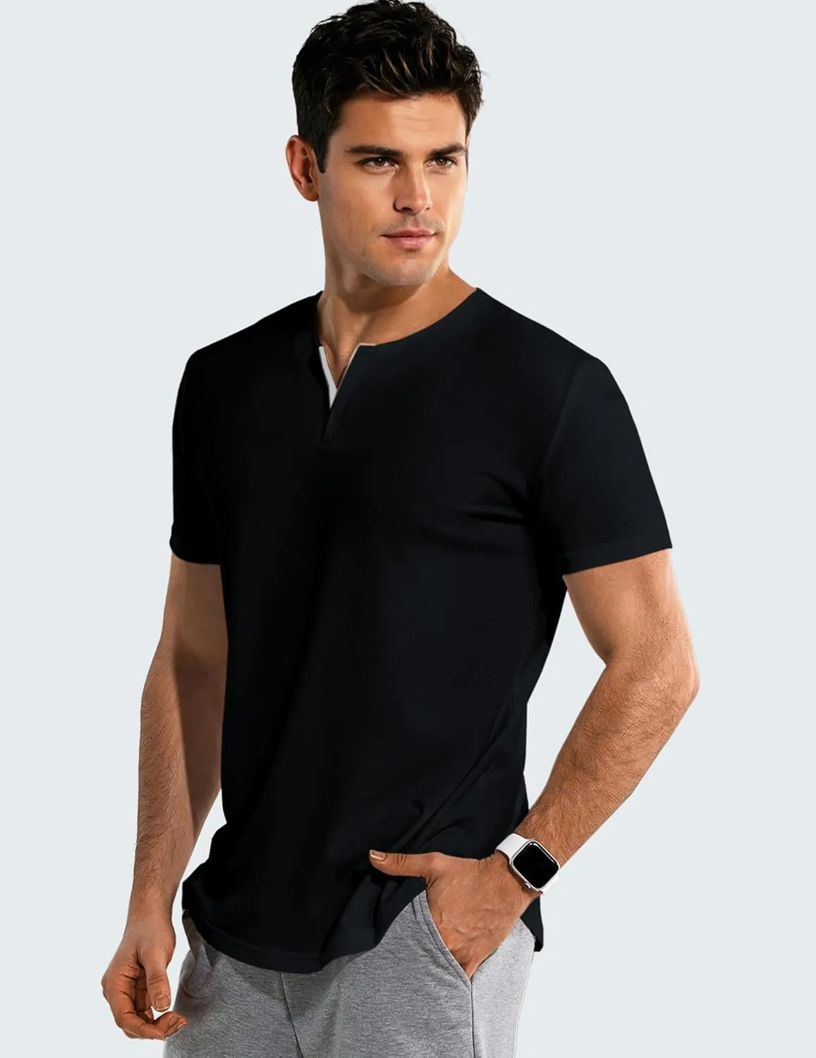JMIERR Mens Muscle Slim T Shirts Summer V Neck Gym Shirt Casual Cotton Workout Athletic Longline Tees