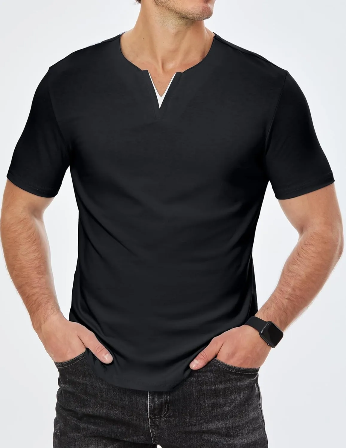 JMIERR Mens Muscle Slim T Shirts Summer V Neck Gym Shirt Casual Cotton Workout Athletic Longline Tees
