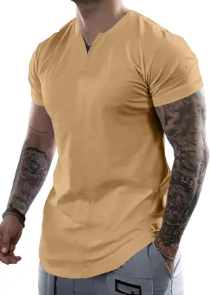 JMIERR Mens Muscle Slim T Shirts Summer V Neck Gym Shirt Casual Cotton Workout Athletic Longline Tees