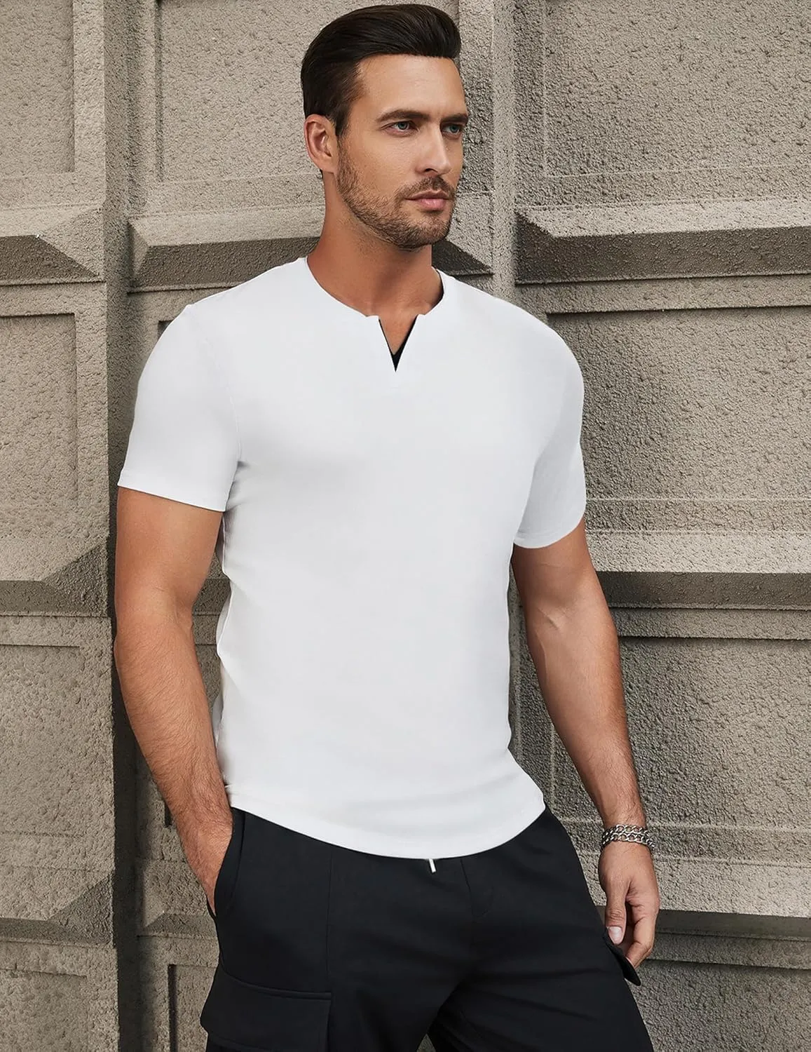 JMIERR Mens Muscle Slim T Shirts Summer V Neck Gym Shirt Casual Cotton Workout Athletic Longline Tees