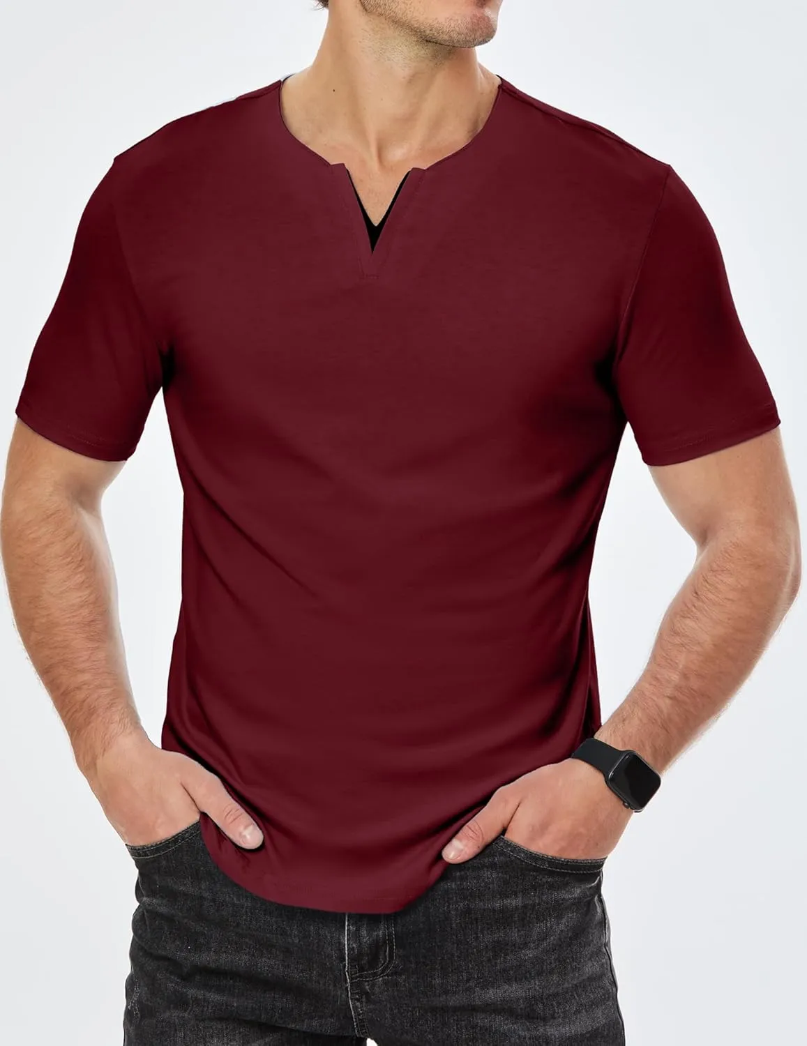 JMIERR Mens Muscle Slim T Shirts Summer V Neck Gym Shirt Casual Cotton Workout Athletic Longline Tees