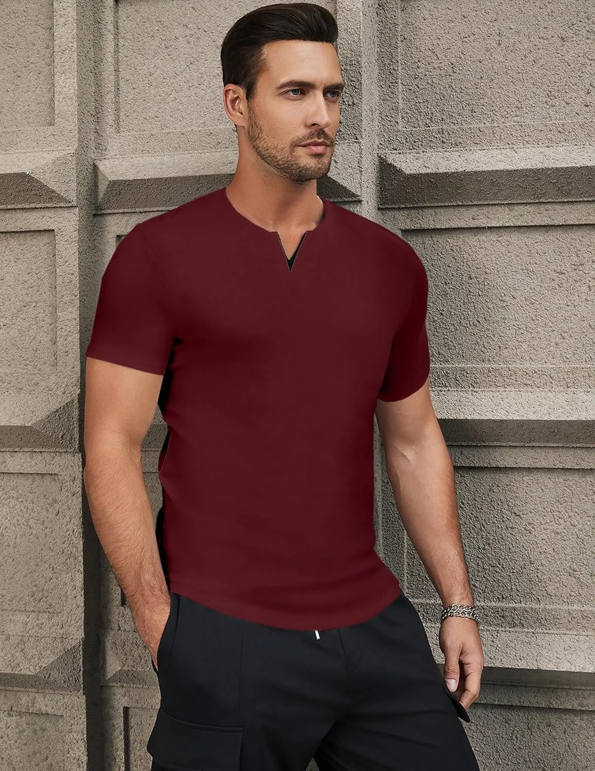 JMIERR Mens Muscle Slim T Shirts Summer V Neck Gym Shirt Casual Cotton Workout Athletic Longline Tees