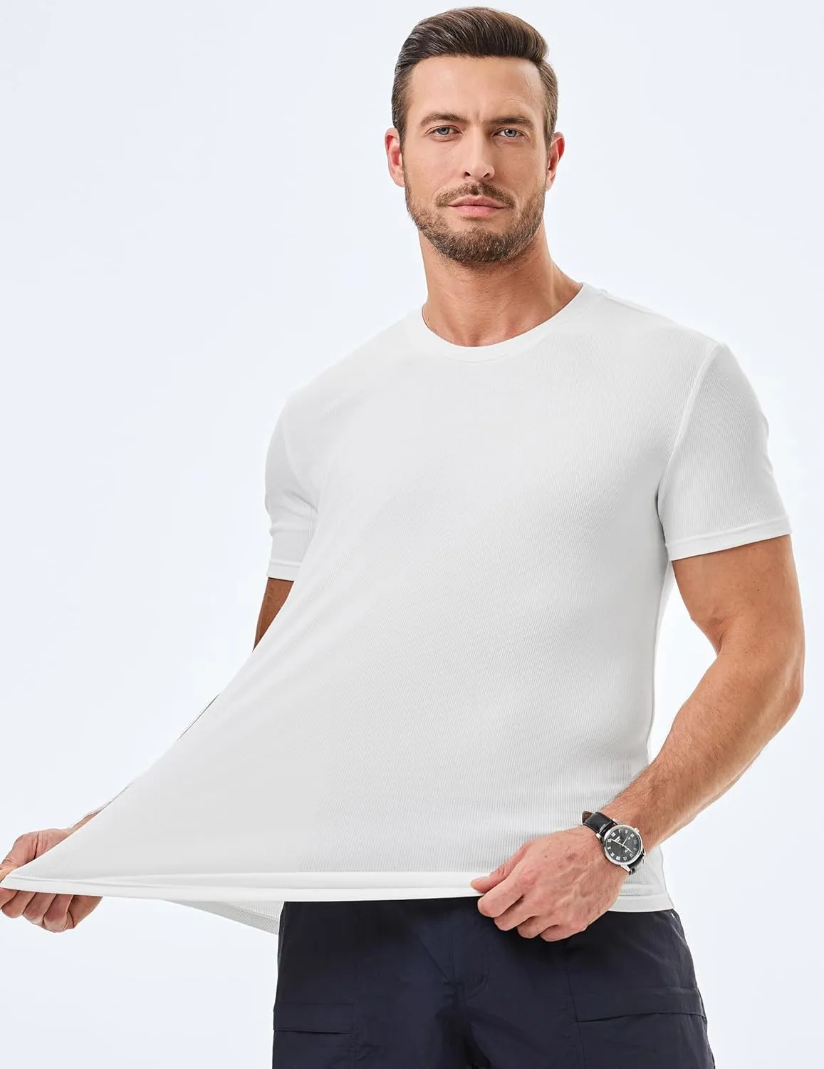JMIERR Mens Short Sleeve T Shirt Summer Muscle Slim Fitted Crewneck Longline Tees Shirts for Gym Workout