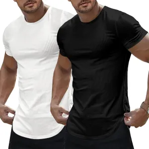 JMIERR Mens Short Sleeve T Shirt Summer Muscle Slim Fitted Crewneck Longline Tees Shirts for Gym Workout