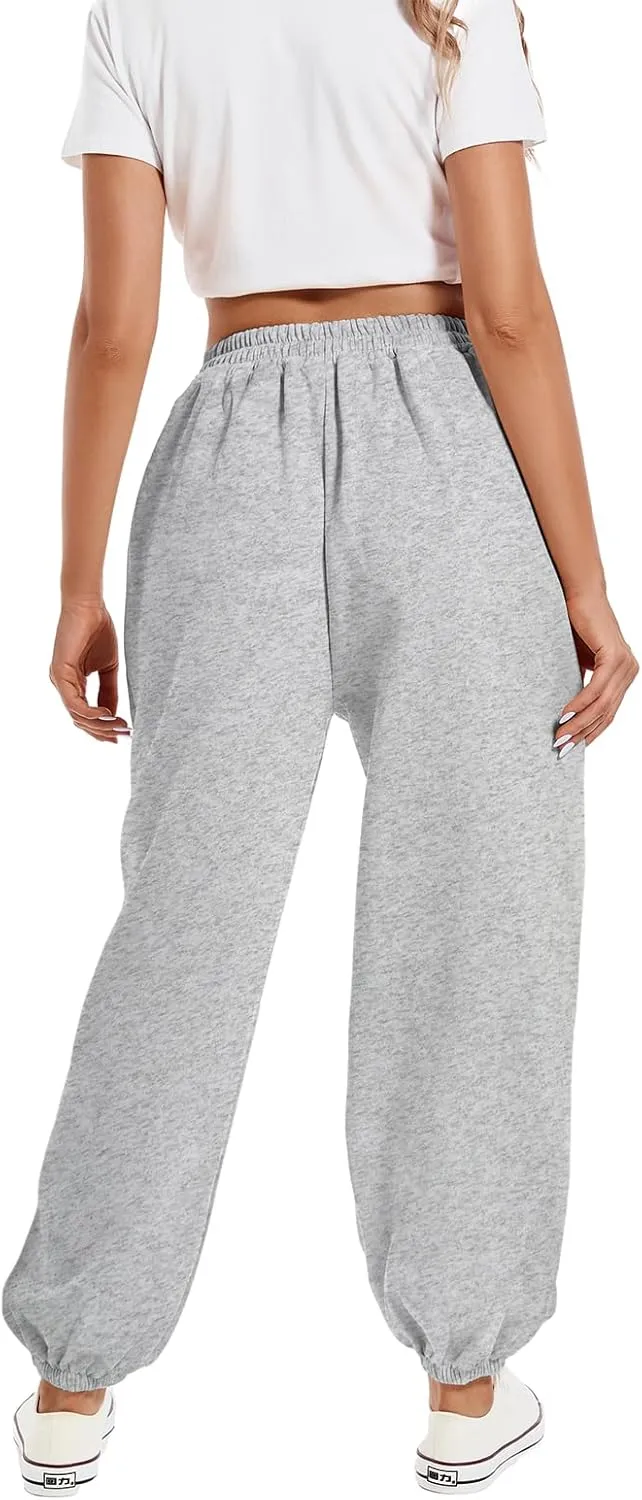 KEEVICI Women's Dragon Print Sweatpants High Waisted Joggers Yoga Workout Sports Gray Elastic Waist Pants with Pockets