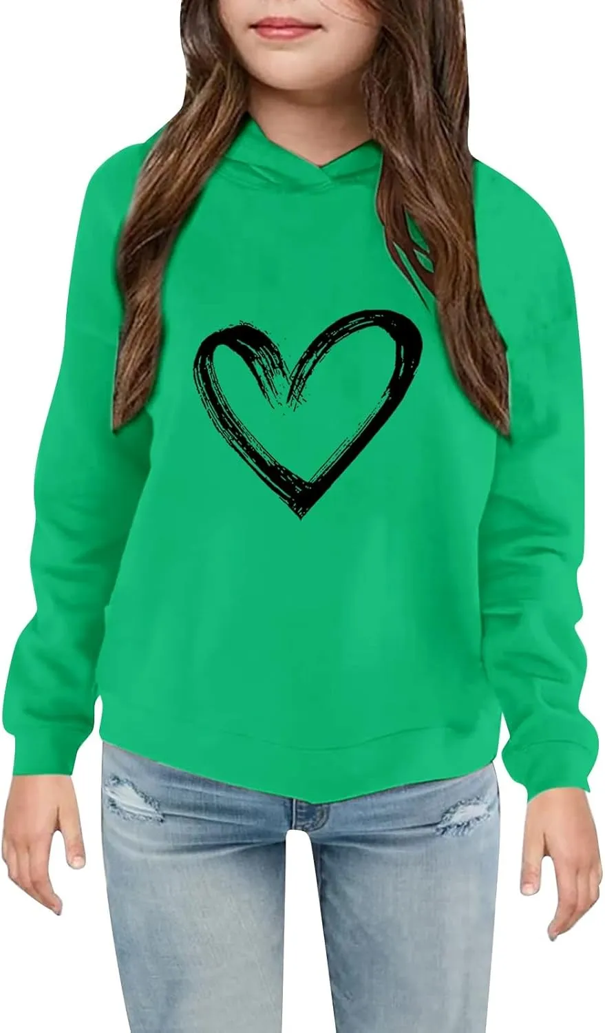 Kids Girl Boys Heart Graphic Print Hoodies Sweatshirt Long Sleeve Hooded Pullover Tops Y2K Fall Winter Outfits