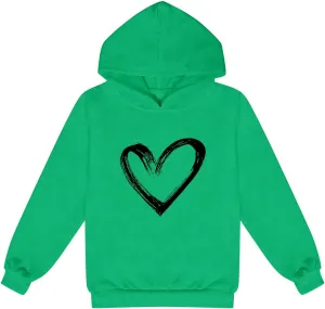 Kids Girl Boys Heart Graphic Print Long Sleeve Hooded Sweatshirt Pullover Tops Y2K Hoodies Fall Winter Girls Fashion