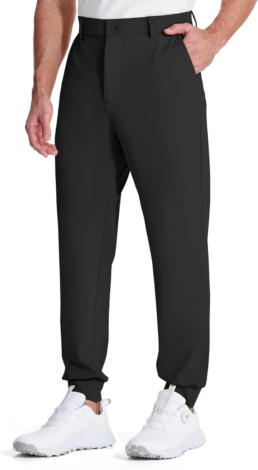 LUSHENUNI Men's Golf Joggers Pants with Zipper Pockets Stretch Slim Fit Tapered Dress Work Casual Sweatpants for Men (3XL,Black)