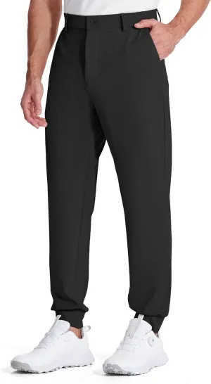 LUSHENUNI Men's Golf Joggers Pants with Zipper Pockets Stretch Slim Fit Tapered Dress Work Casual Sweatpants for Men (3XL,Black)