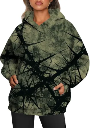 MARSVOVO Womens Camo Hoodie Maple Leaf Print Hoodie Cute Plus Size Graphic Hoodies Pullover Sweatshirt Fall Clothes