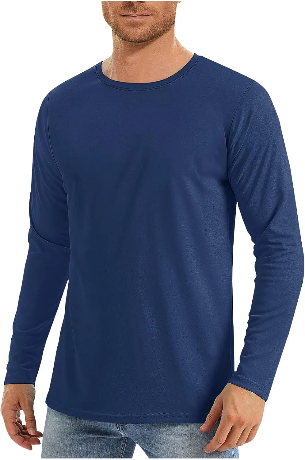 Men Long Sleeve Shirts Sun Protective Summer T Shirts Crew Neck Hiking Tee Shirts Comfy Breathable Tees for Running