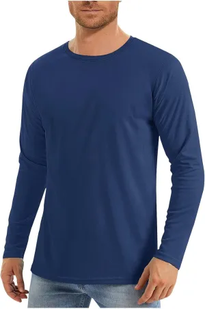 Men Long Sleeve Shirts Sun Protective Summer T Shirts Crew Neck Hiking Tee Shirts Comfy Breathable Tees for Running