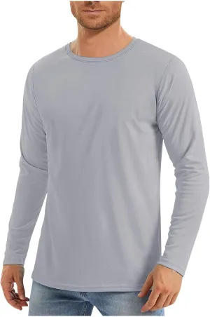 Men Long Sleeve Shirts Sun Protective Summer T Shirts Crew Neck Hiking Tee Shirts Comfy Breathable Tees for Running