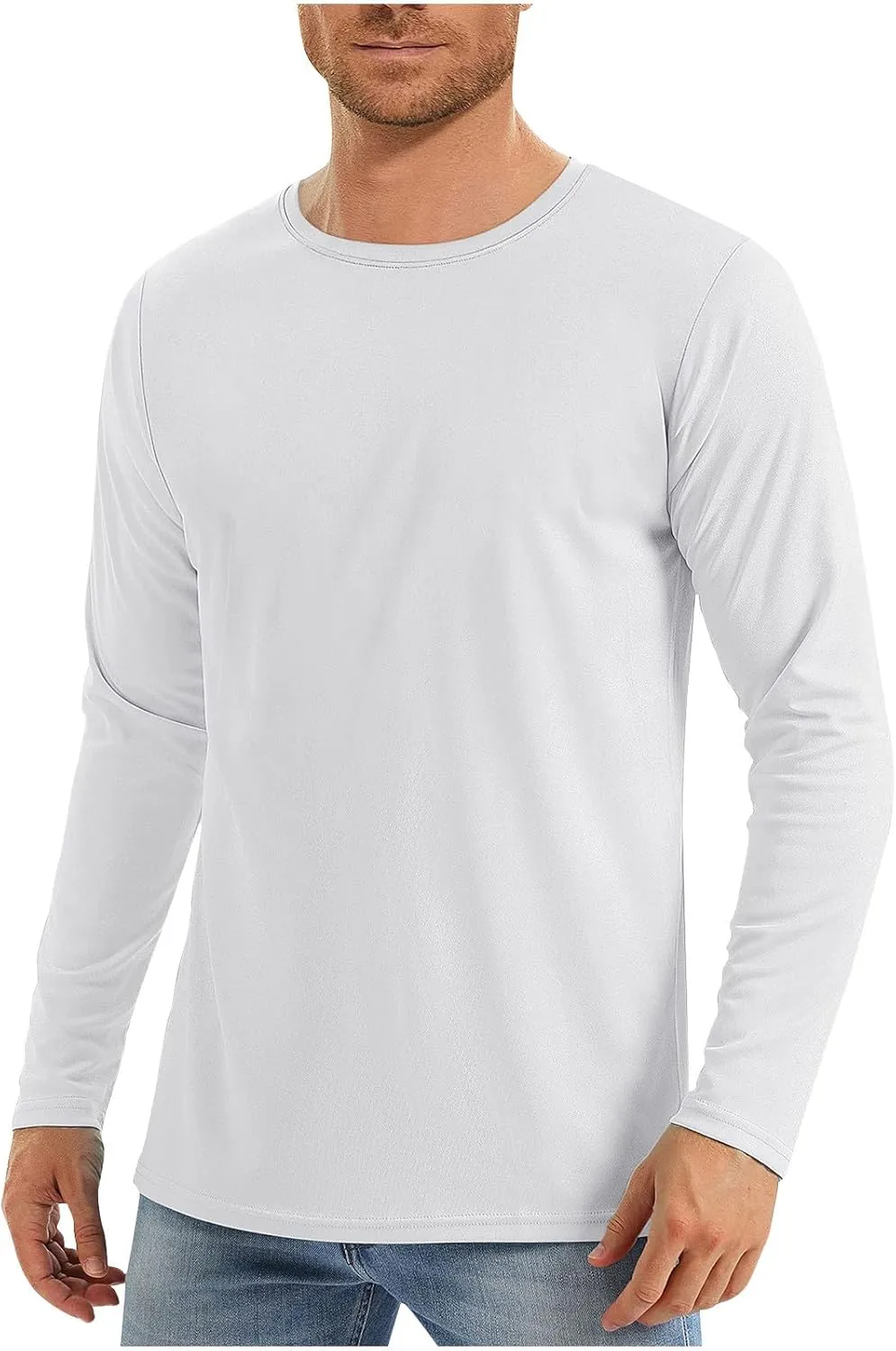 Men Long Sleeve Shirts Sun Protective Summer T Shirts Crew Neck Hiking Tee Shirts Comfy Breathable Tees for Running