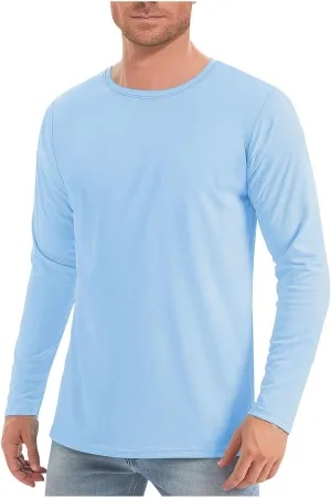 Men Long Sleeve Shirts Sun Protective Summer T Shirts Crew Neck Hiking Tee Shirts Comfy Breathable Tees for Running