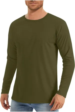Men Long Sleeve Shirts Sun Protective Summer T Shirts Crew Neck Hiking Tee Shirts Comfy Breathable Tees for Running