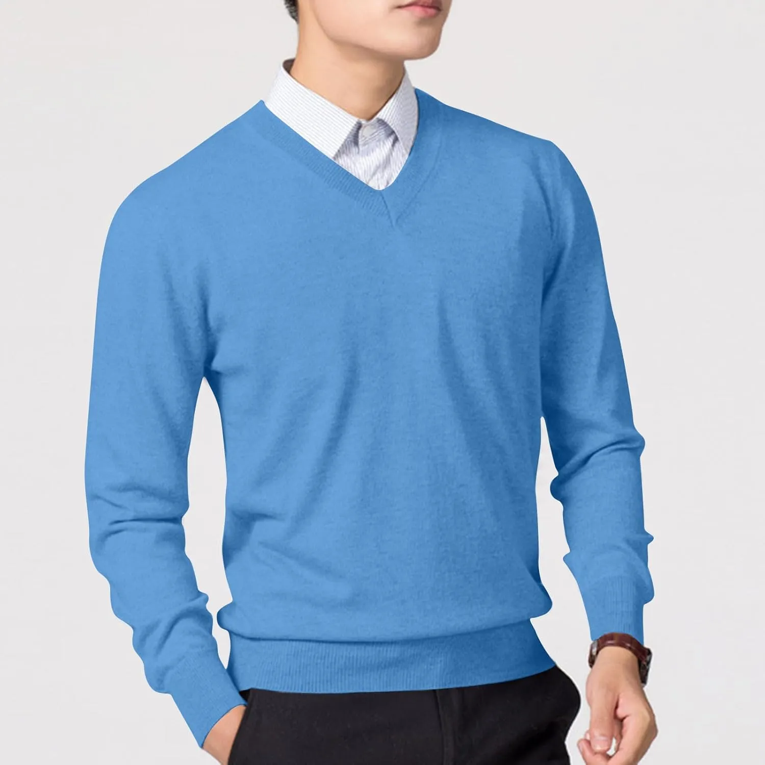 Men Long Sleeve Sweaters Fashion V Neck Waffle Knit Sweater Tops Fall 2024 Outfits Loose Jumper Pullover