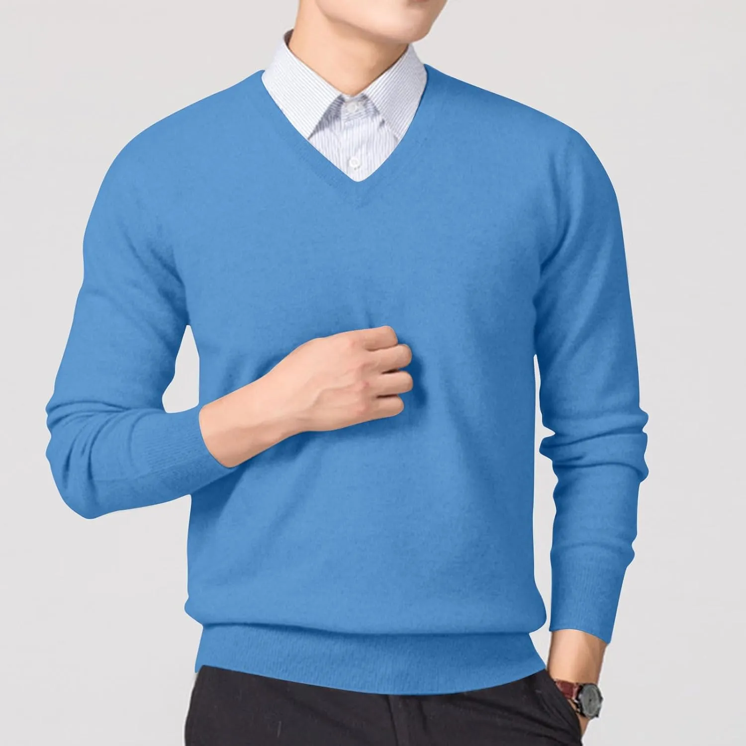 Men Long Sleeve Sweaters Fashion V Neck Waffle Knit Sweater Tops Fall 2024 Outfits Loose Jumper Pullover