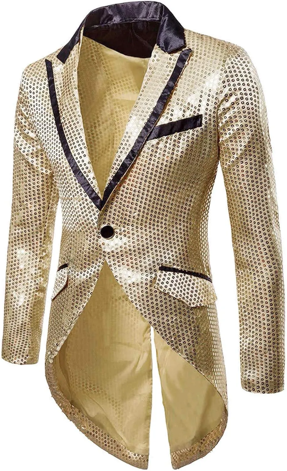 Men Sequin Tailcoat Single Button Lapel Collar Blazer Sllim Fit Tuxedo Jackets Casual Dinner Jackets Halloween Cosplay