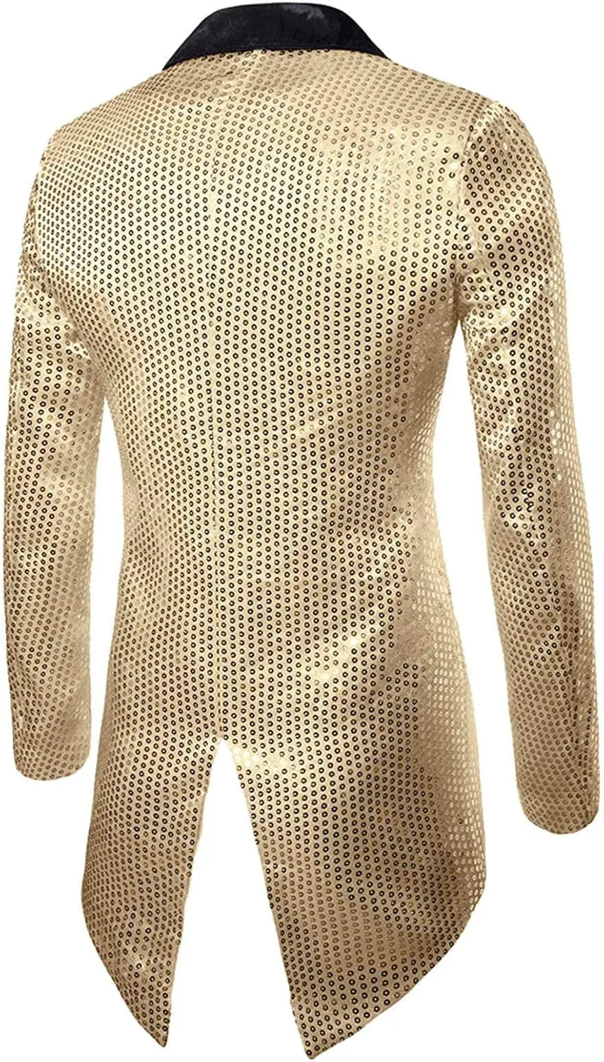 Men Sequin Tailcoat Single Button Lapel Collar Blazer Sllim Fit Tuxedo Jackets Casual Dinner Jackets Halloween Cosplay