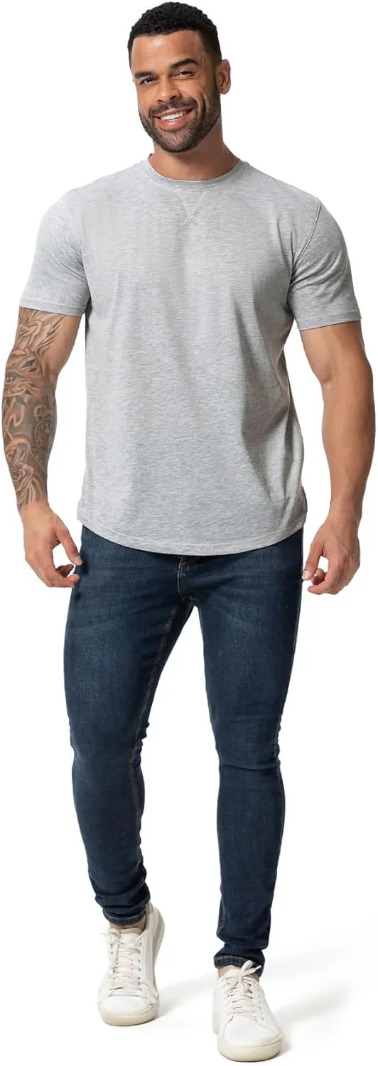 Mens 3 Pack Plain Cotton Shirts Short Sleeve Casual Crew Neck T-Shirts Hipster Hip Hop Longline Tees Drop Cut Curved Hem