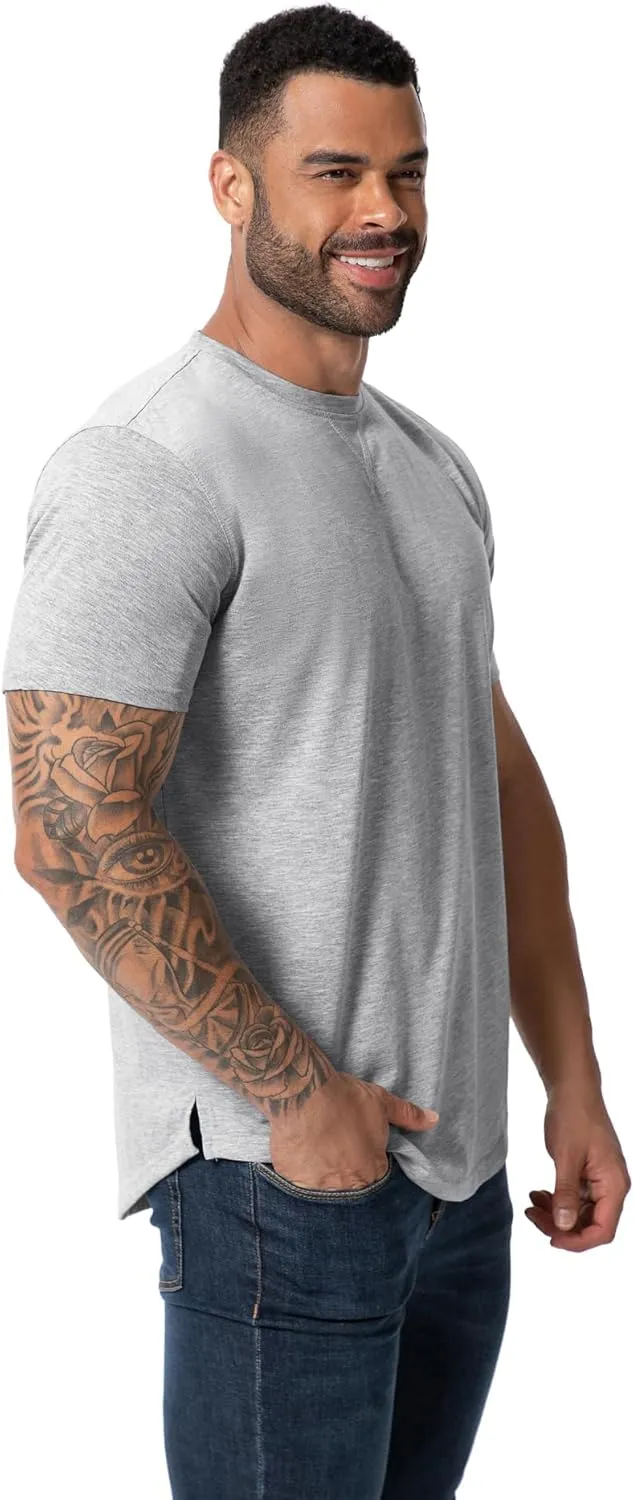 Mens 3 Pack Plain Cotton Shirts Short Sleeve Casual Crew Neck T-Shirts Hipster Hip Hop Longline Tees Drop Cut Curved Hem