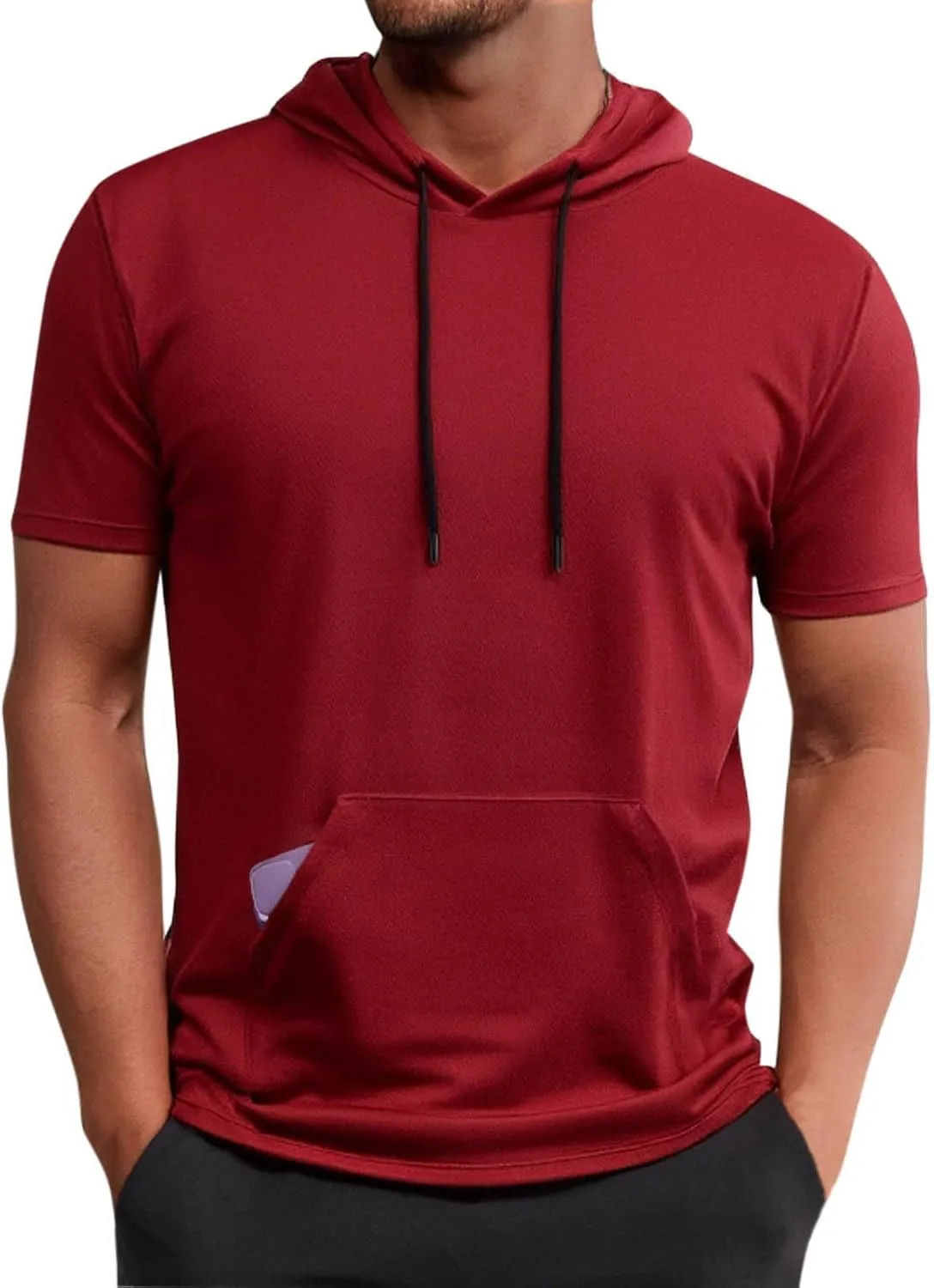 Mens Athletic Breathable Hooded Shirt Short Sleeve Workout Sport Hoodie Casual Running T-Shirt Quick Dry Pullover Top