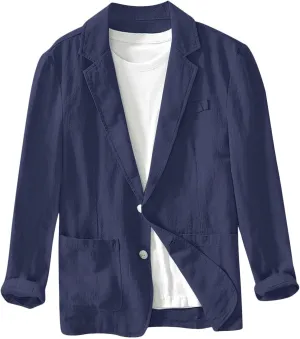 Men's Blazer Jacket Casual Cotton Linen Sports Coats Outwear Regular Fit Two Buttons Unlined Herringbone Suit Jackets