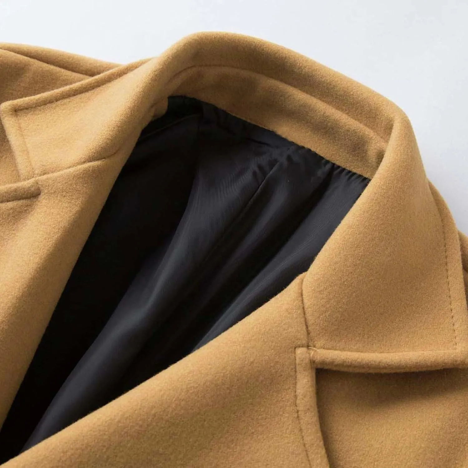 Men's Business Casual Long Trench Coat Classic Double Breasted Wool Blend Pea Coat Warm Winter Overcoat with Pockets