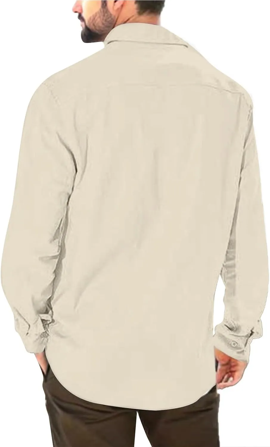 Mens Button Down Shirts Long Sleeve Casual Cotton Linen Shirt Slim Fit Summer Tops Vacation Hawaiian Shirt w/Pockets