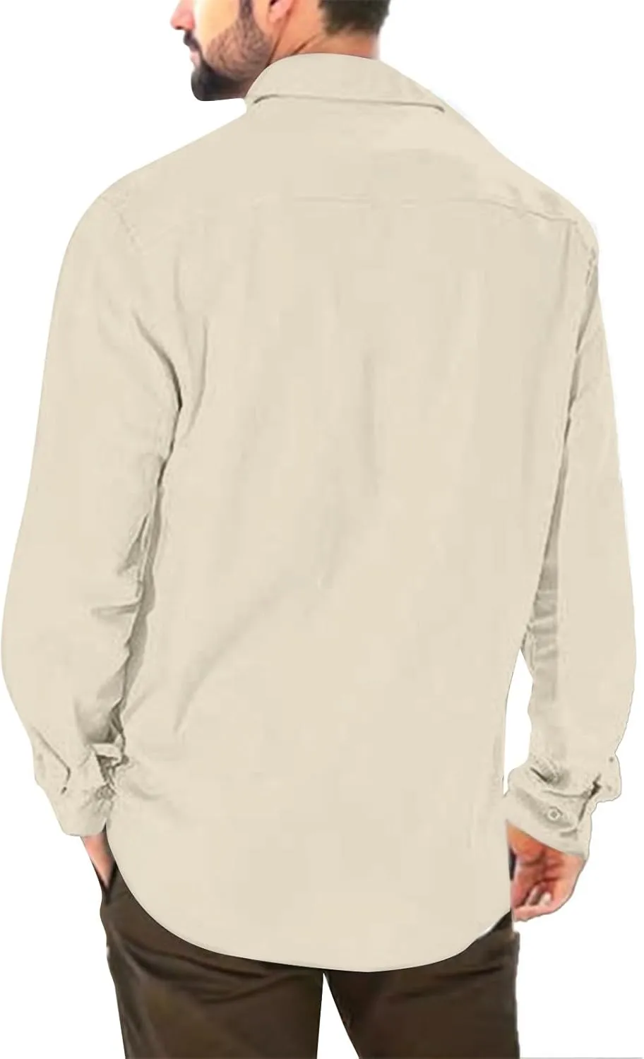 Mens Button Down Shirts Long Sleeve Casual Cotton Linen Shirt Slim Fit Summer Tops Vacation Hawaiian Shirt w/Pockets
