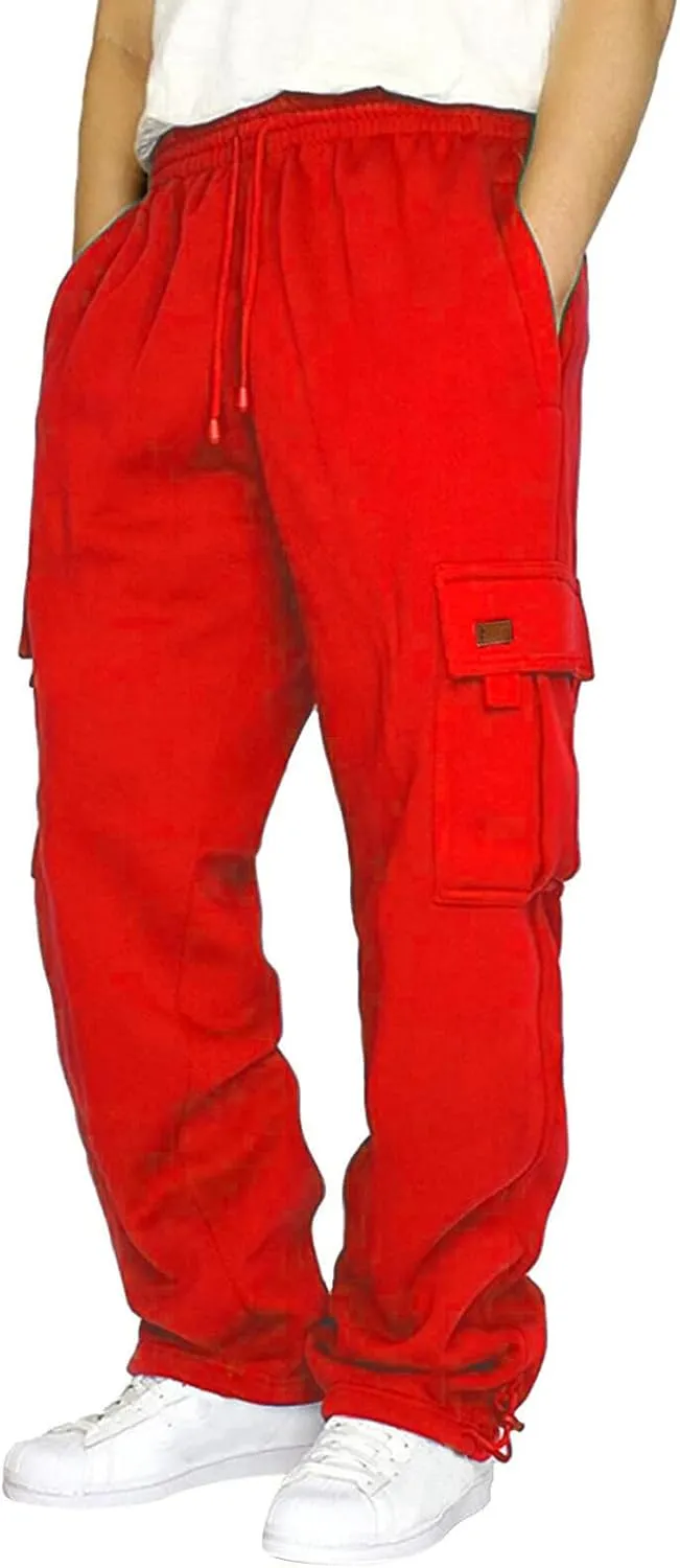 Mens Cargo Pants Casual Hiking Lounge Pants Elastic Joggers Athletic Pants Loose Straight Sweatpants with Pockets