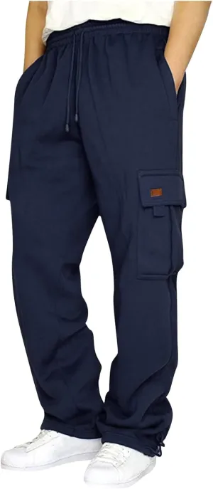 Mens Cargo Pants Casual Hiking Lounge Pants Elastic Joggers Athletic Pants Loose Straight Sweatpants with Pockets