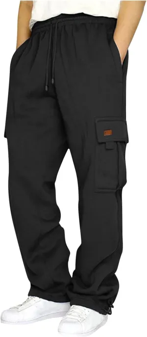 Mens Cargo Pants Casual Hiking Lounge Pants Elastic Joggers Athletic Pants Loose Straight Sweatpants with Pockets