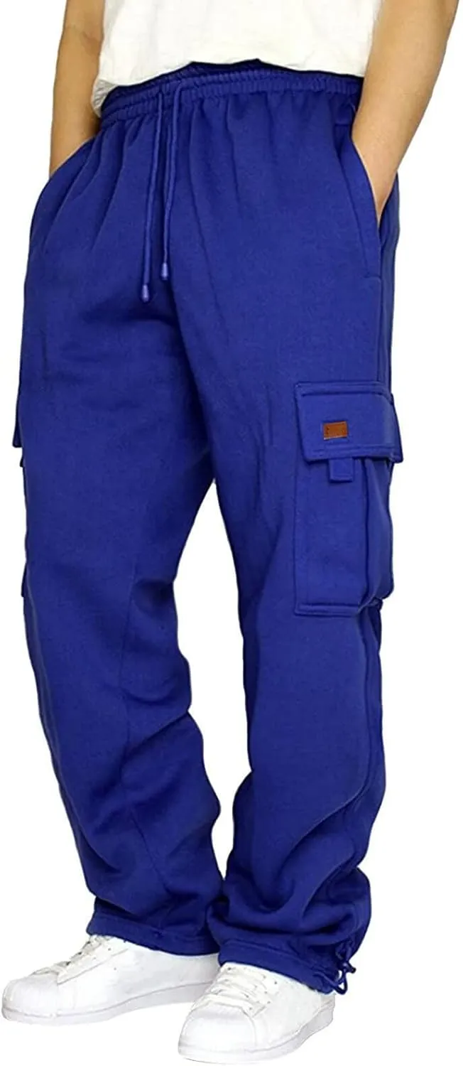 Mens Cargo Pants Casual Hiking Lounge Pants Elastic Joggers Athletic Pants Loose Straight Sweatpants with Pockets