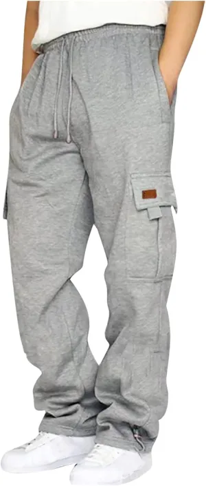 Mens Cargo Pants Casual Hiking Lounge Pants Elastic Joggers Athletic Pants Loose Straight Sweatpants with Pockets