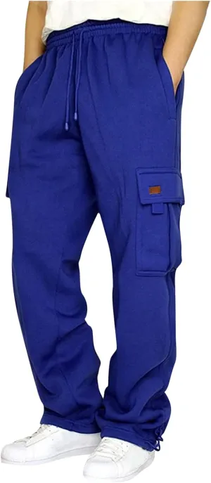 Mens Cargo Pants Casual Hiking Lounge Pants Elastic Joggers Athletic Pants Loose Straight Sweatpants with Pockets