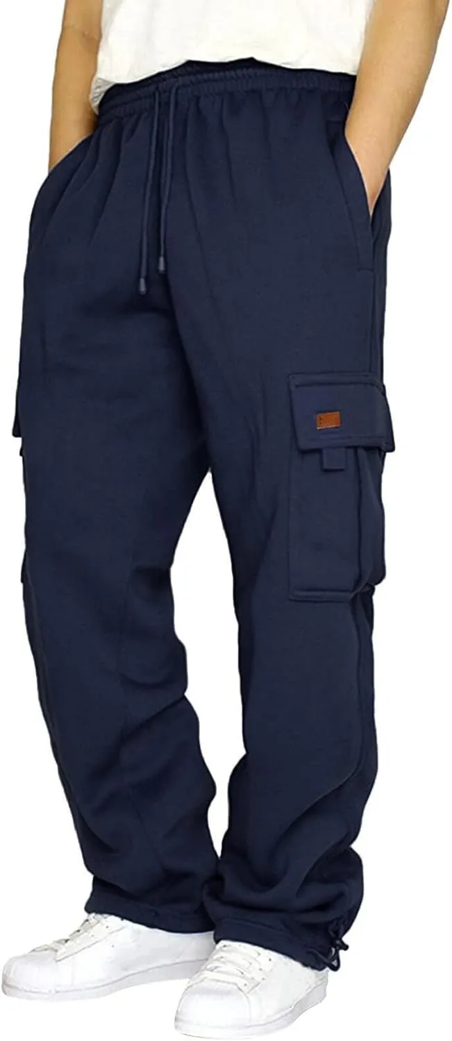 Mens Cargo Pants Casual Hiking Lounge Pants Elastic Joggers Athletic Pants Loose Straight Sweatpants with Pockets