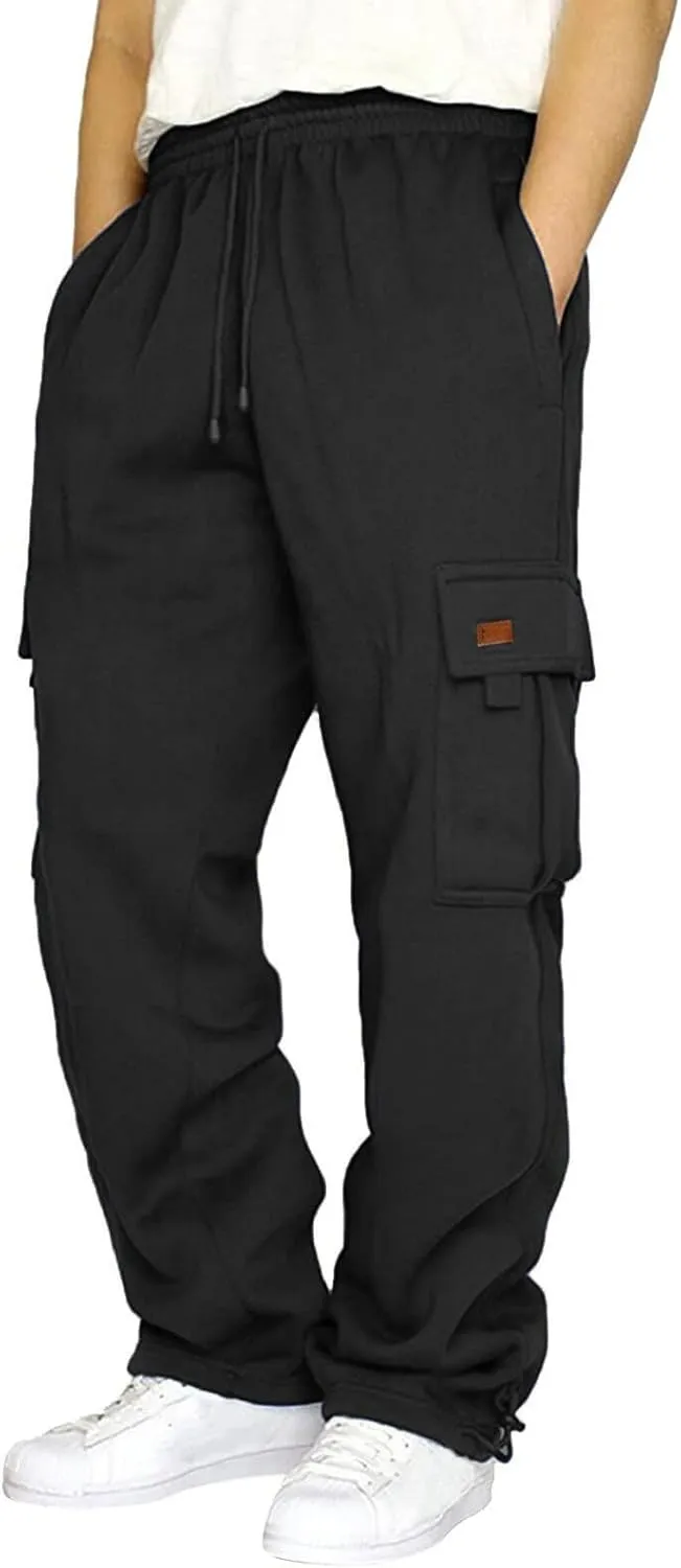Mens Cargo Pants Casual Hiking Lounge Pants Elastic Joggers Athletic Pants Loose Straight Sweatpants with Pockets