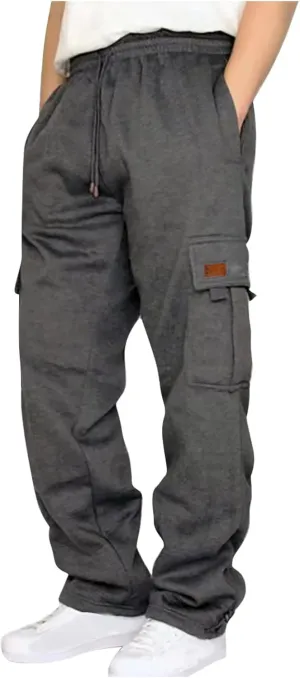 Mens Cargo Pants Casual Hiking Lounge Pants Elastic Joggers Athletic Pants Loose Straight Sweatpants with Pockets