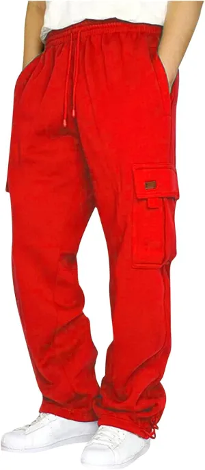 Mens Cargo Pants Casual Hiking Lounge Pants Elastic Joggers Athletic Pants Loose Straight Sweatpants with Pockets